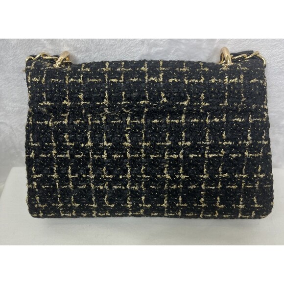 Bagley Mischka Textured Messenger Bag Tweed Black Gold Vegan Leather NEW - Picture 2 of 9